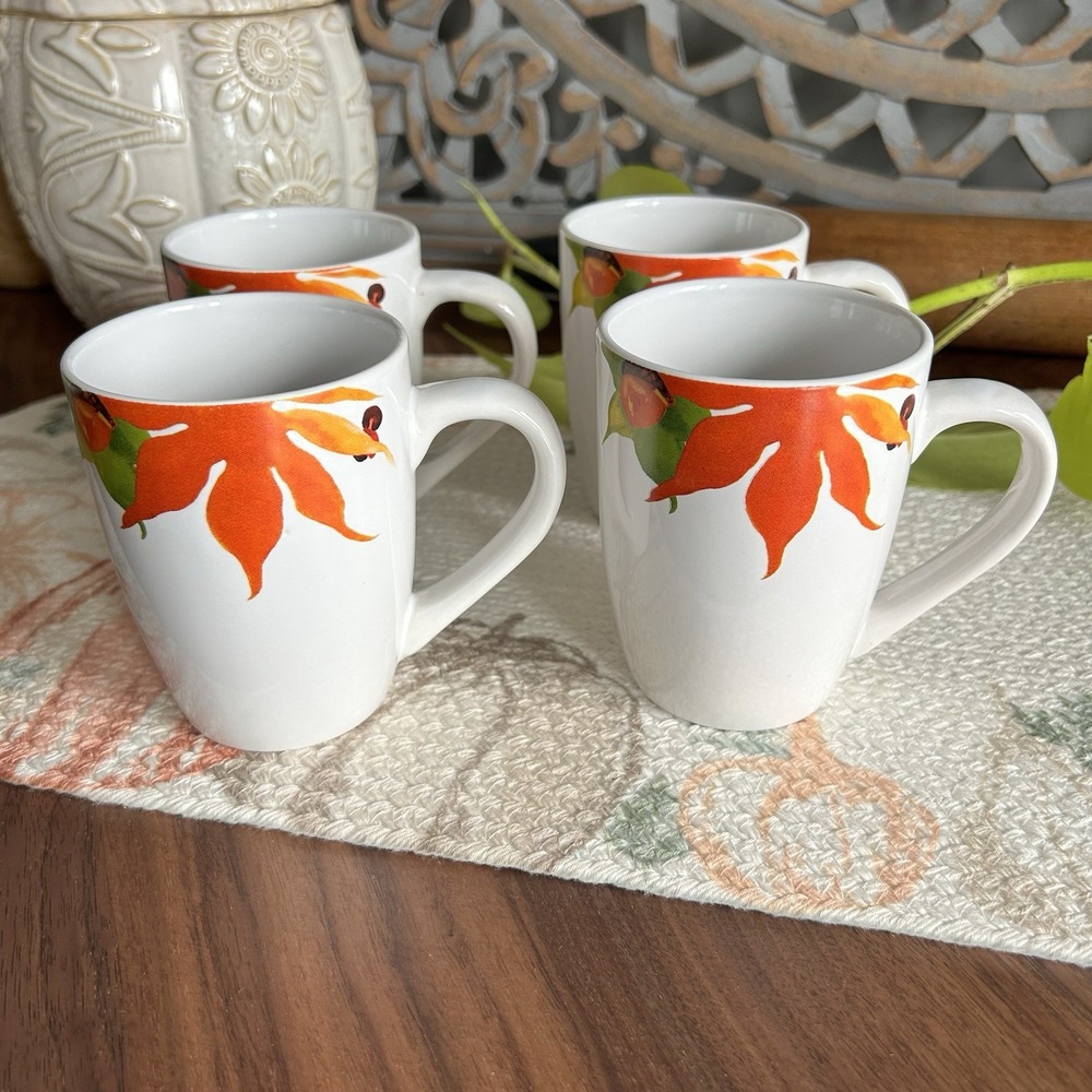 ROYAL Norfolk Fall Leaves Ceramic‎ Mugs Set of 4 Autumn Mug Cup
